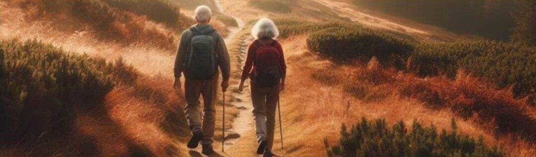 An Older Couple Walking Down a Path Towards a Stream, After Preparing for Cabg Surgery