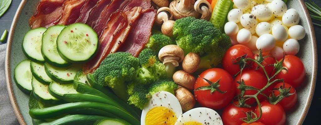 A plate of heart healthy food with vegetables and protein