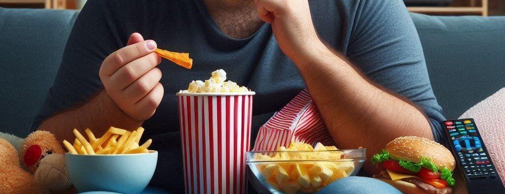 a guy eating a non heat healthy meal in a fast food rest