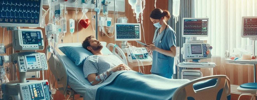 A nurse checking on a ICU patient after The First Hours After CABG Surgery